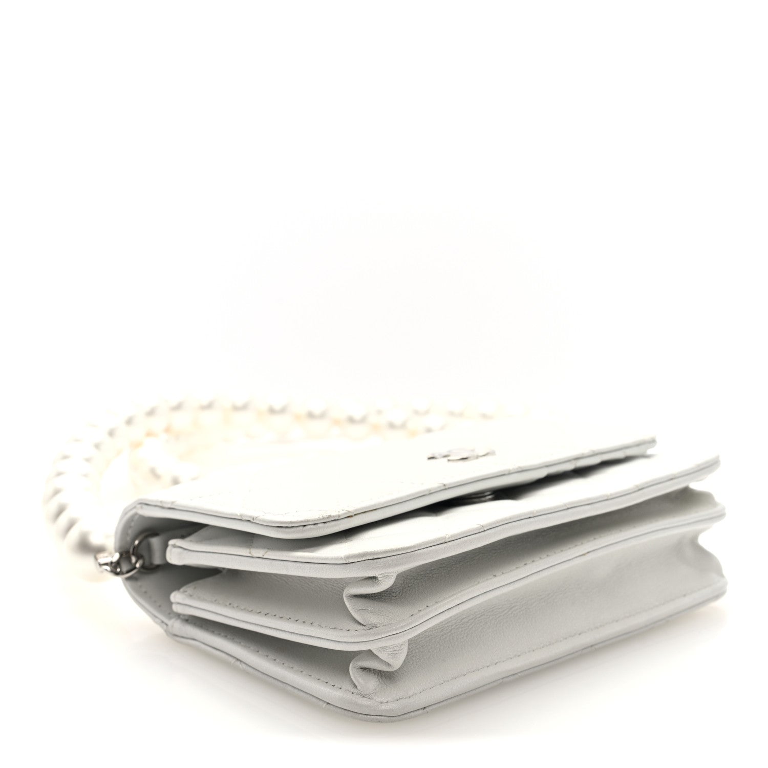 Chanel Lambskin Quilted Mini Pearl Wallet On Chain WOC White