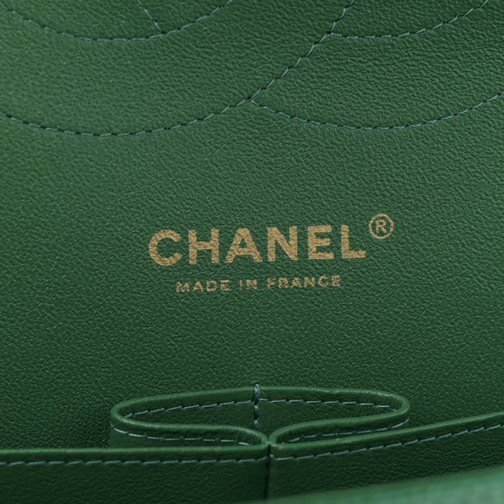 Chanel Metallic Caviar Quilted Jumbo Double Flap Green