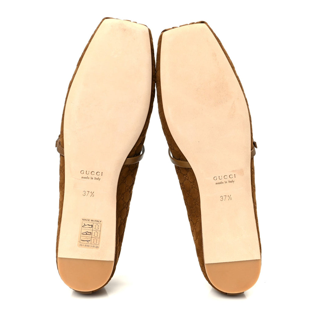 Gucci Kid Scamosciato Micro GG Monogram Horsebit Ballet Flats 37.5 Cuoio Dafne
