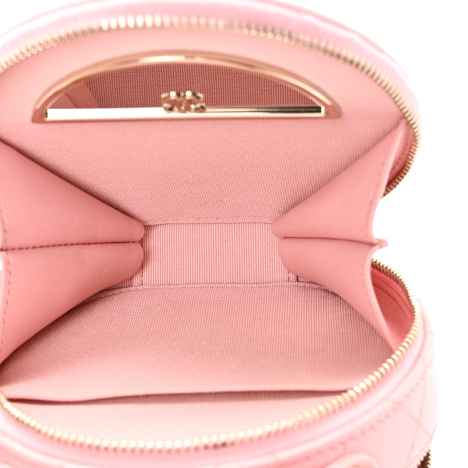 Chanel Caviar Quilted Round Handle With Care Vanity With Chain Pink