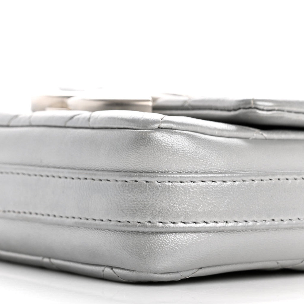 Chanel Metallic Lambskin Quilted Mini Giant CC Flap Argent