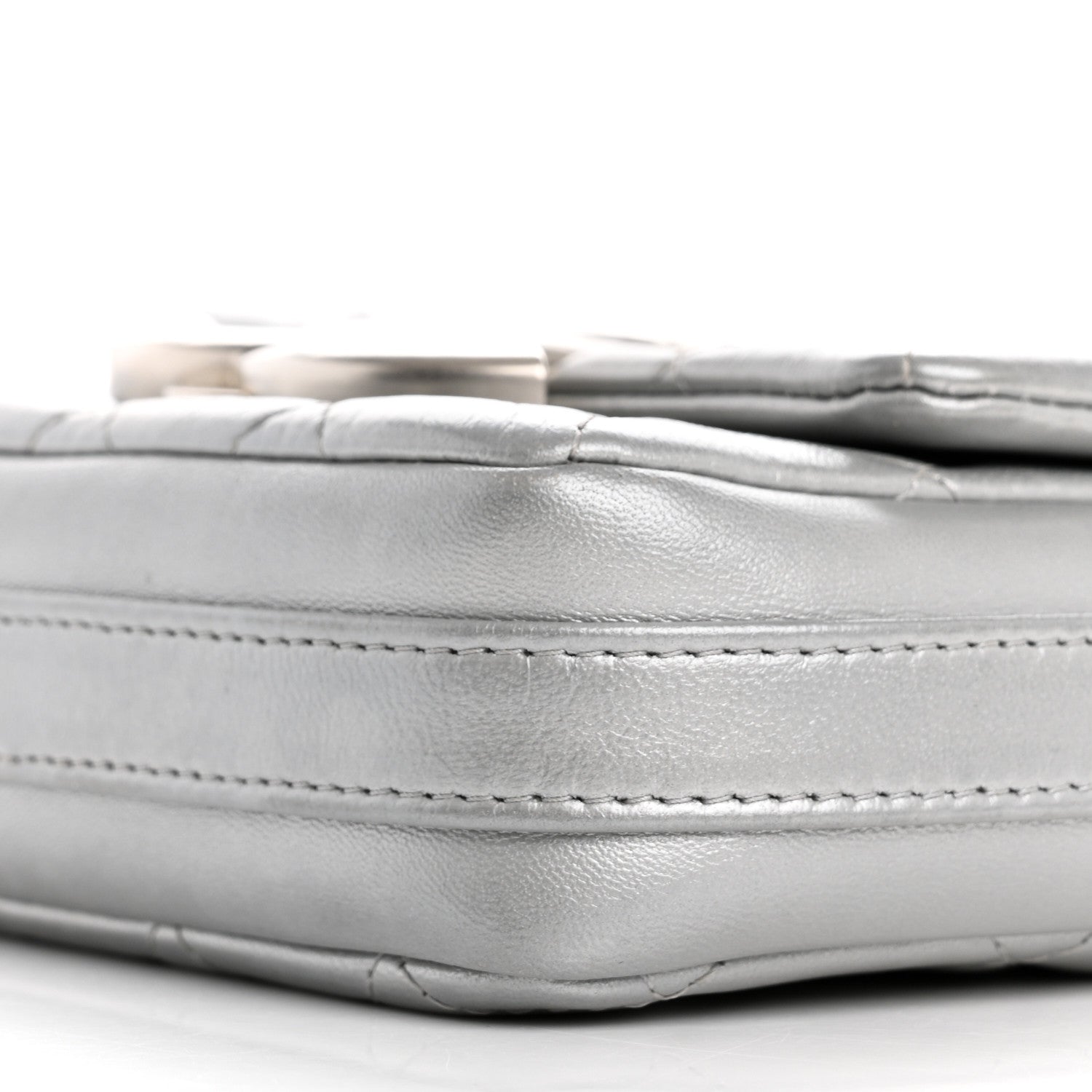 Chanel Metallic Lambskin Quilted Mini Giant CC Flap Argent
