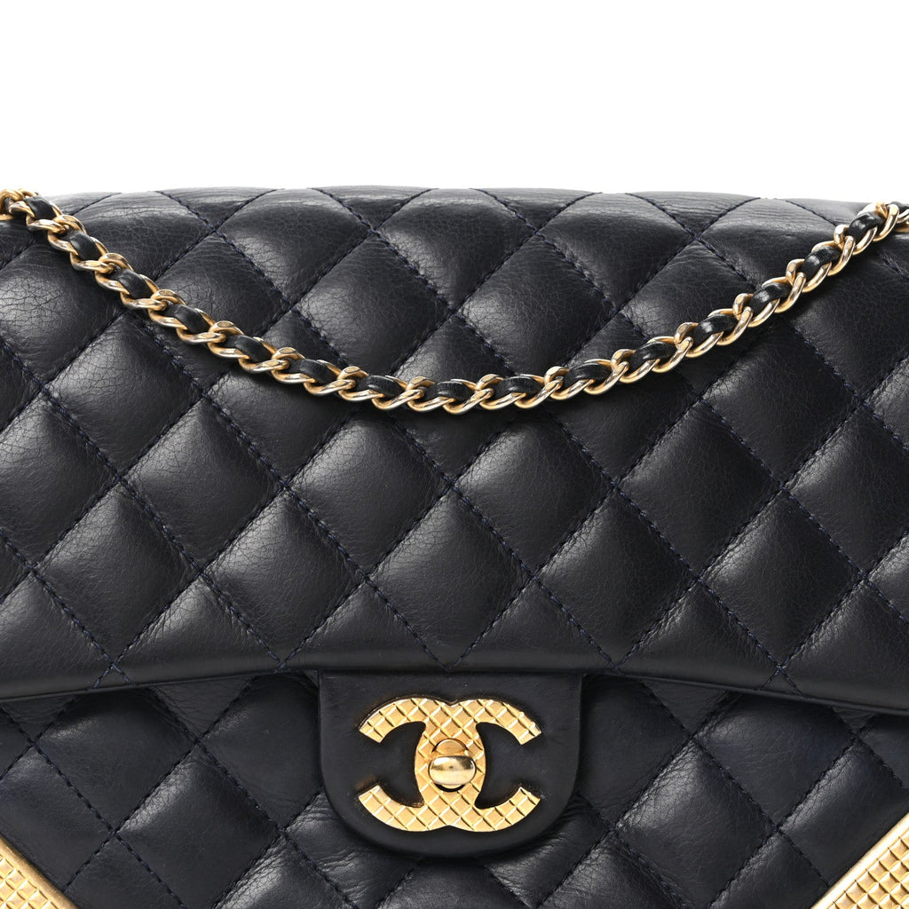 Chanel Calfskin Quilted Rock The Corner Flap Navy