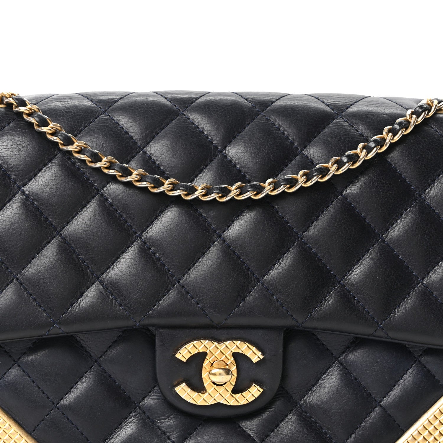 Chanel Calfskin Quilted Rock The Corner Flap Navy