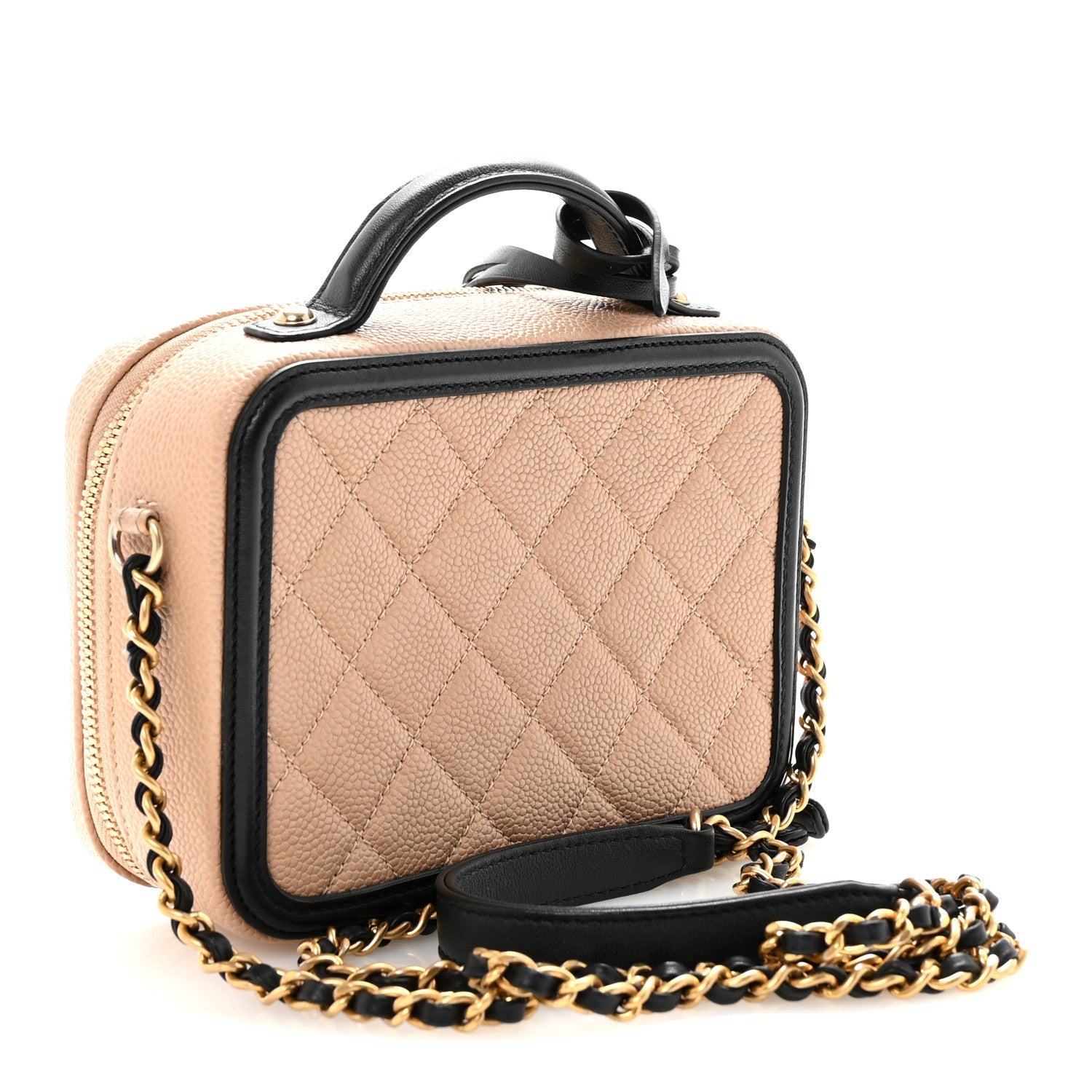 Chanel Caviar Quilted Small CC Filigree Vanity Case Beige Black