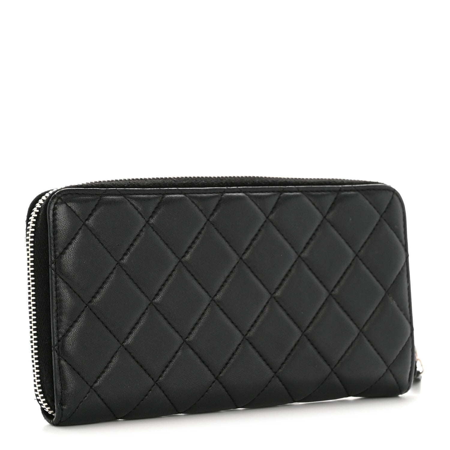 Lambskin Quilted Large Gusset Zip Around Wallet Black