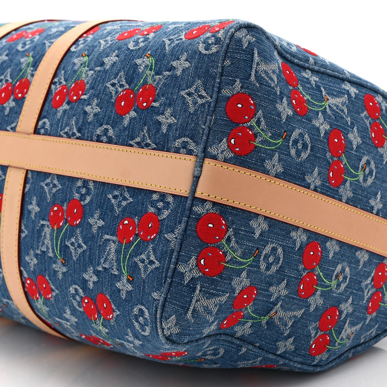 Louis Vuitton LV X TM Monogram Denim Cerises Keepall Bandouliere 45 Blue