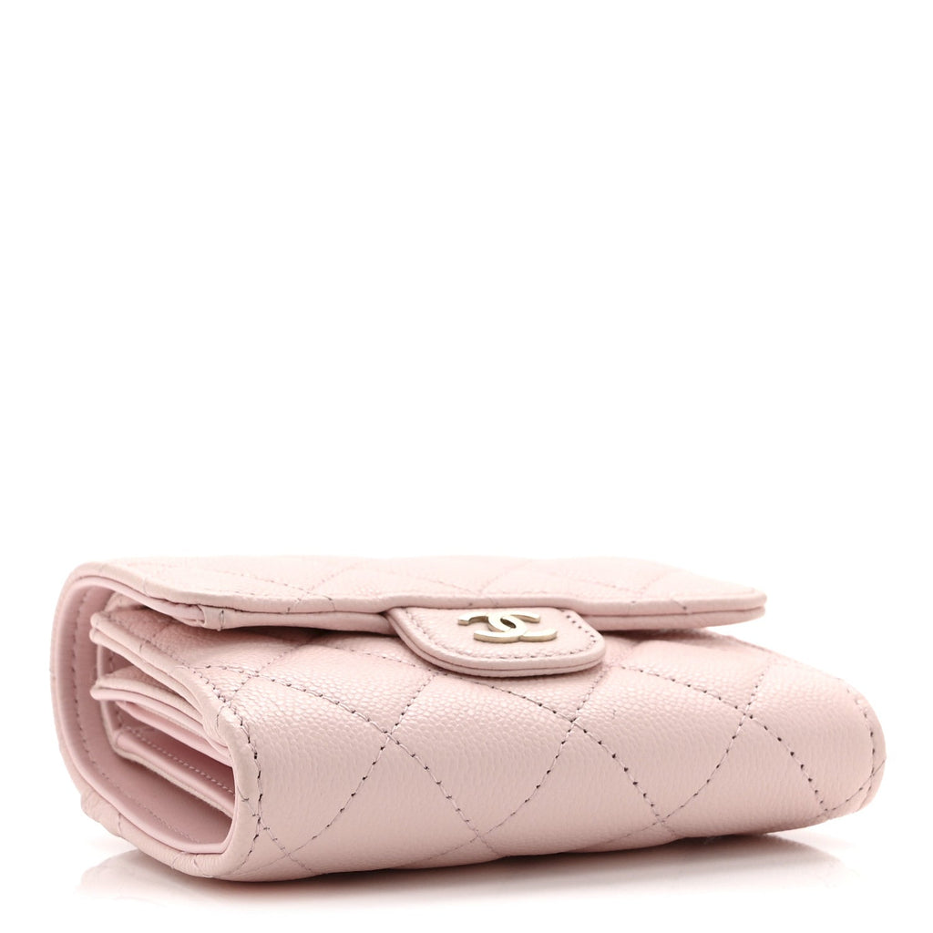Caviar Quilted Compact Flap Wallet Light Pink