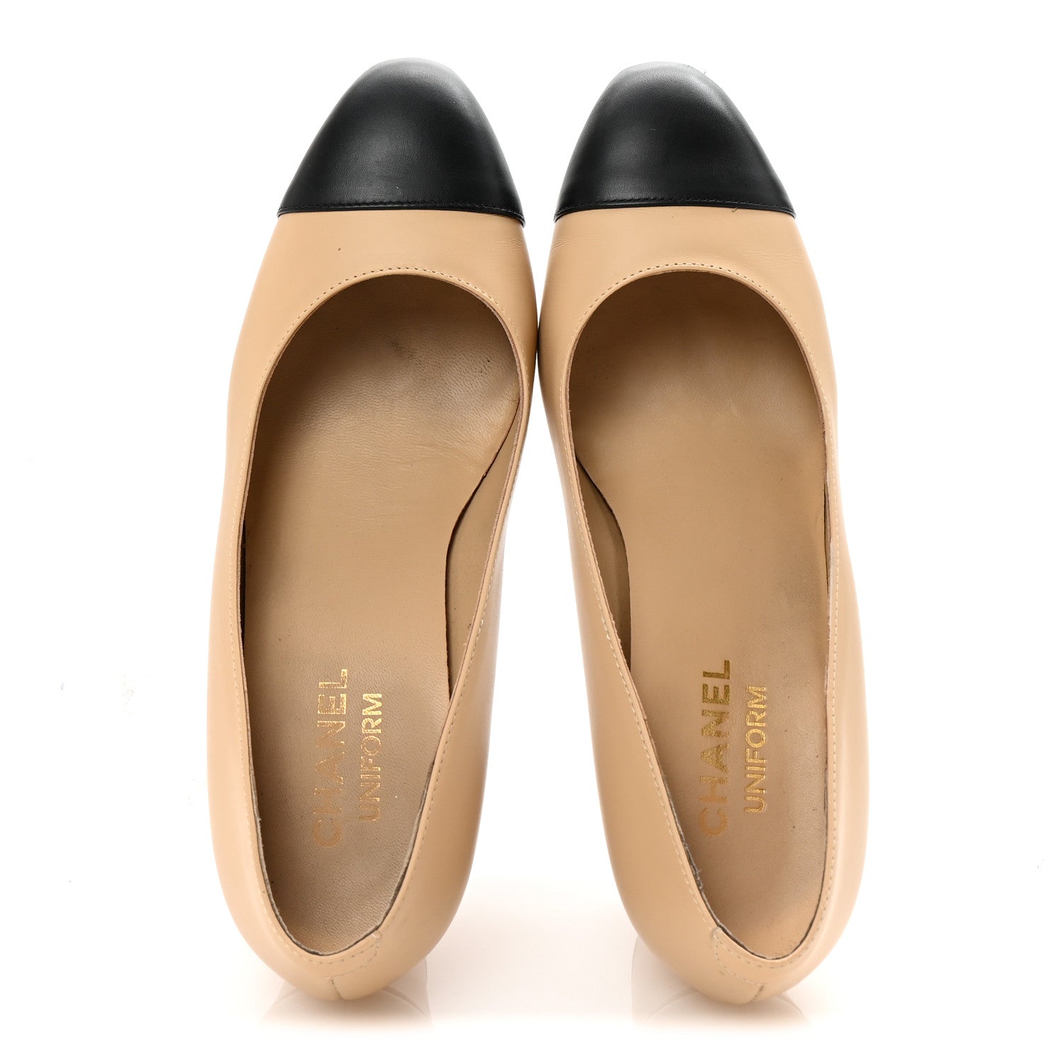 Lambskin Cap Toe CC Uniform Pumps 38 Beige Black