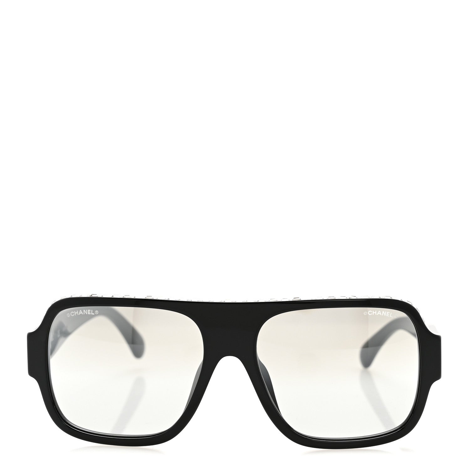 Acetate Crystal CC Shield Sunglasses 71431A Black Grey