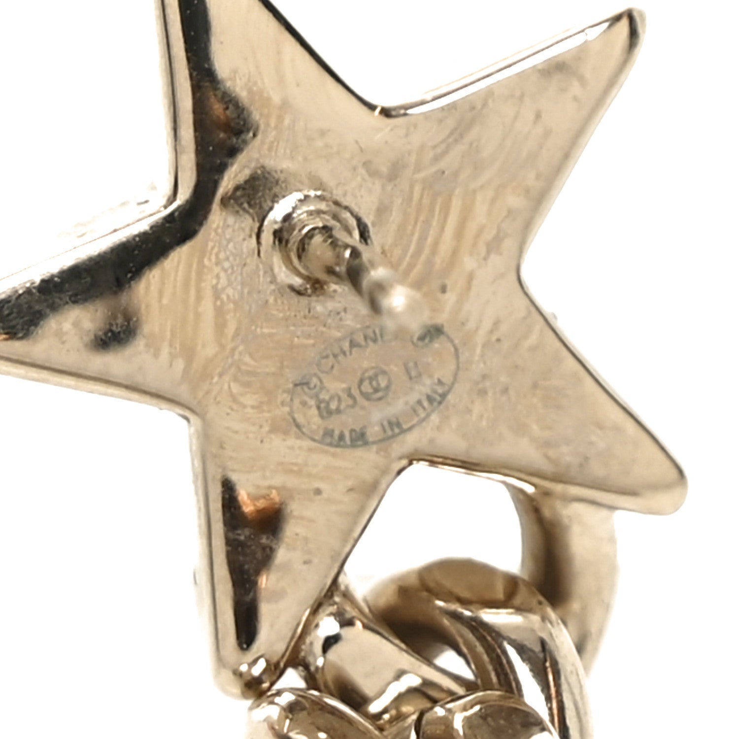 Metal Crystal Textured CC Star Drop Earrings Gold