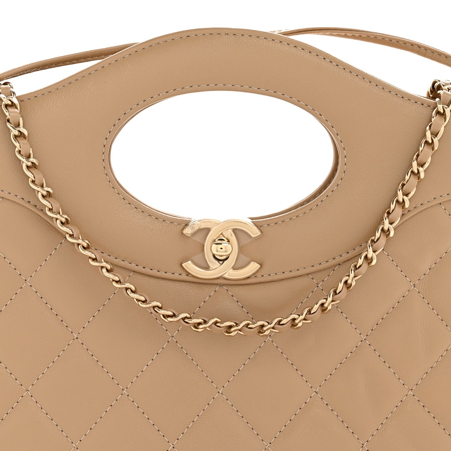 Chanel Shiny Crumpled Calfskin Quilted 31 Shopping Bag Dark Beige