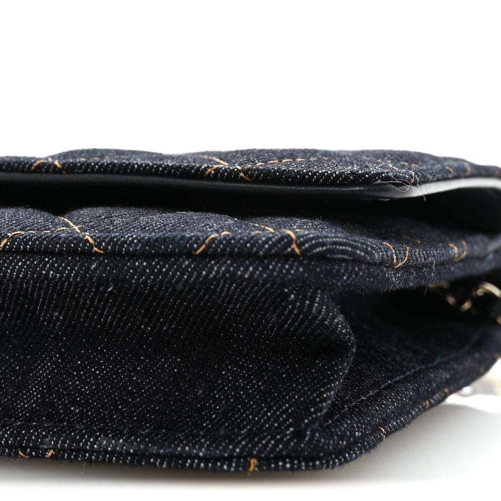 Chanel Denim Quilted CC Turnlock Wallet On Chain WOC Dark Blue Orange