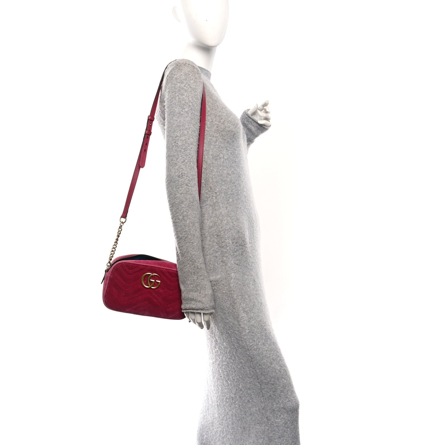 Gucci Velvet Matelasse Small GG Marmont Chain Shoulder Bag Light Raspberry Rose