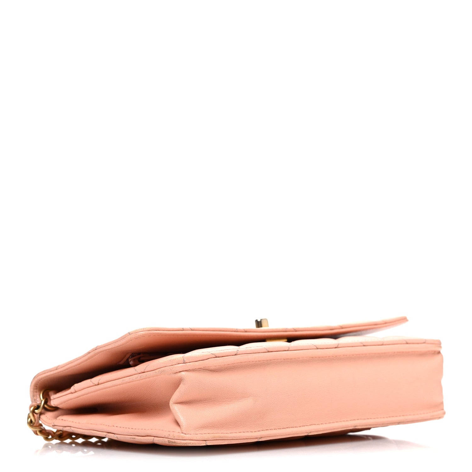 Chanel Lambskin Quilted CC Pearl Crush Wallet on Chain WOC Light Orange