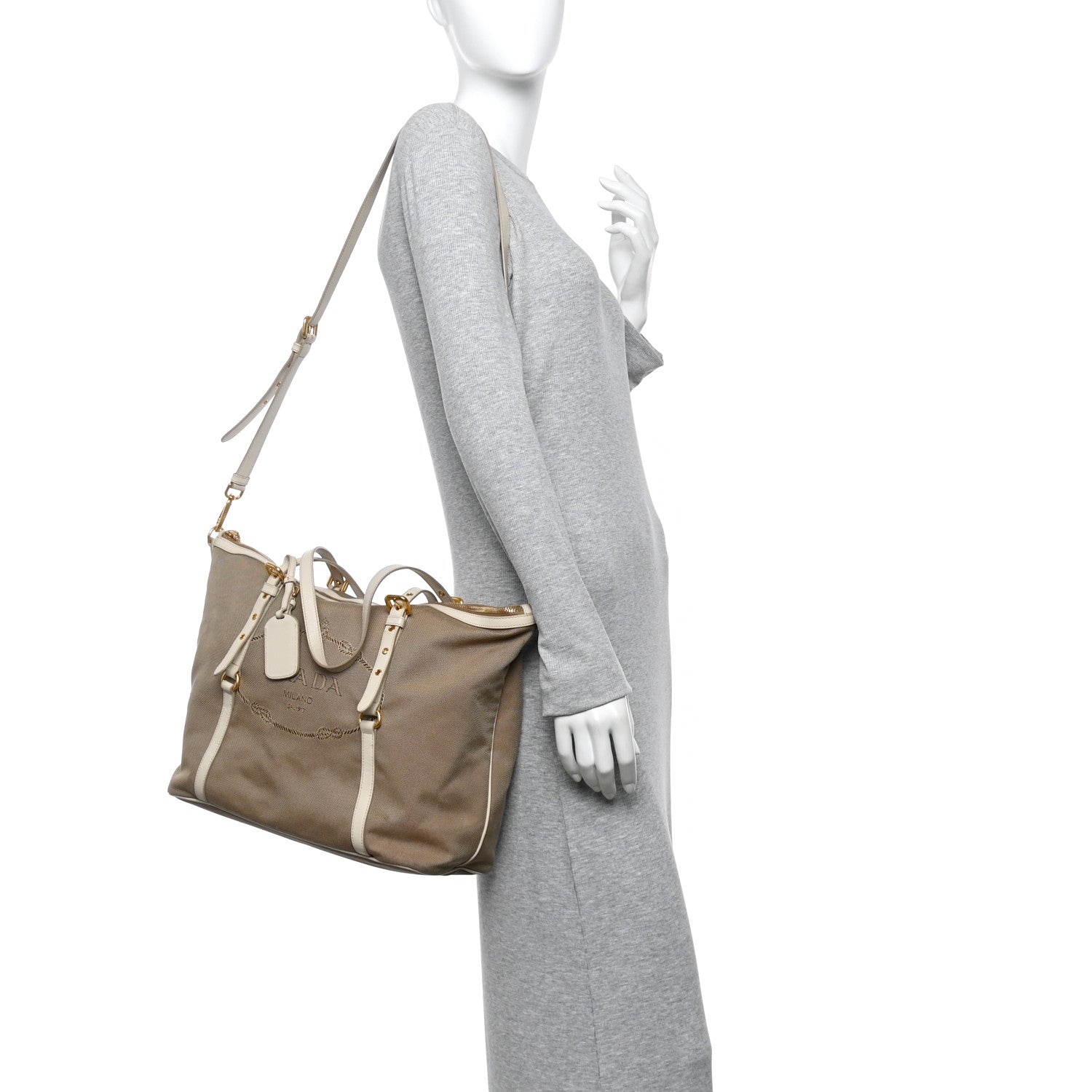 Prada Jacquard Logo Tote Corda Talco