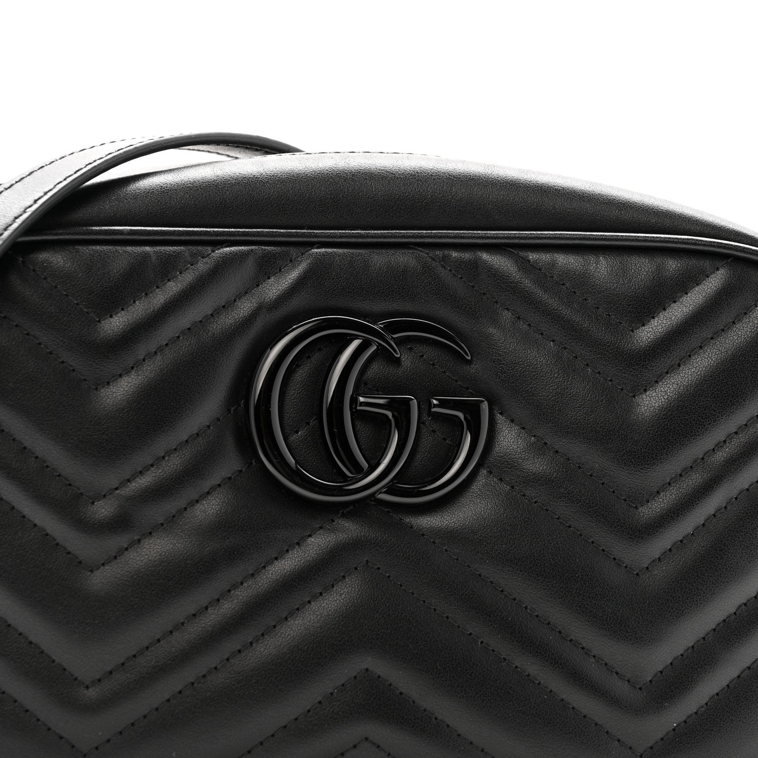 Gucci Calfskin Matelasse Monochrome Small GG Marmont Chain Shoulder Bag Black