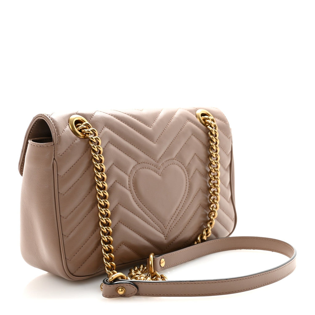 Gucci Calfskin Matelasse Small GG Marmont Shoulder Bag Porcelain Rose