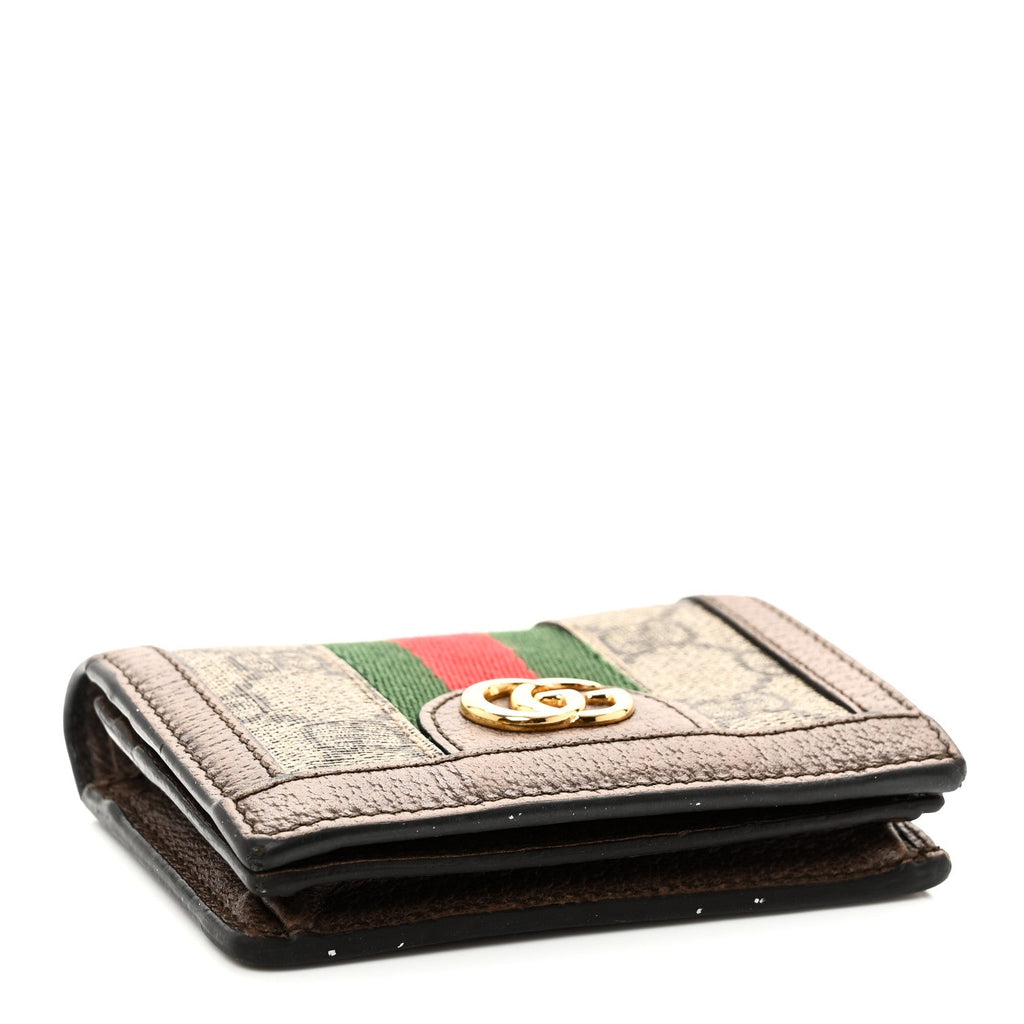 Gucci GG Supreme Monogram Web Ophidia Card Case Beige New Acero
