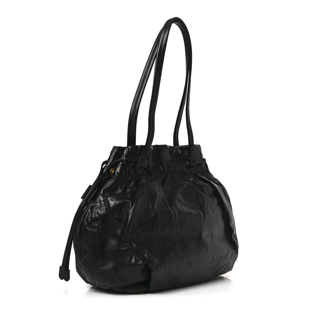 Prada Nappa Antique Drawstring Tote Black