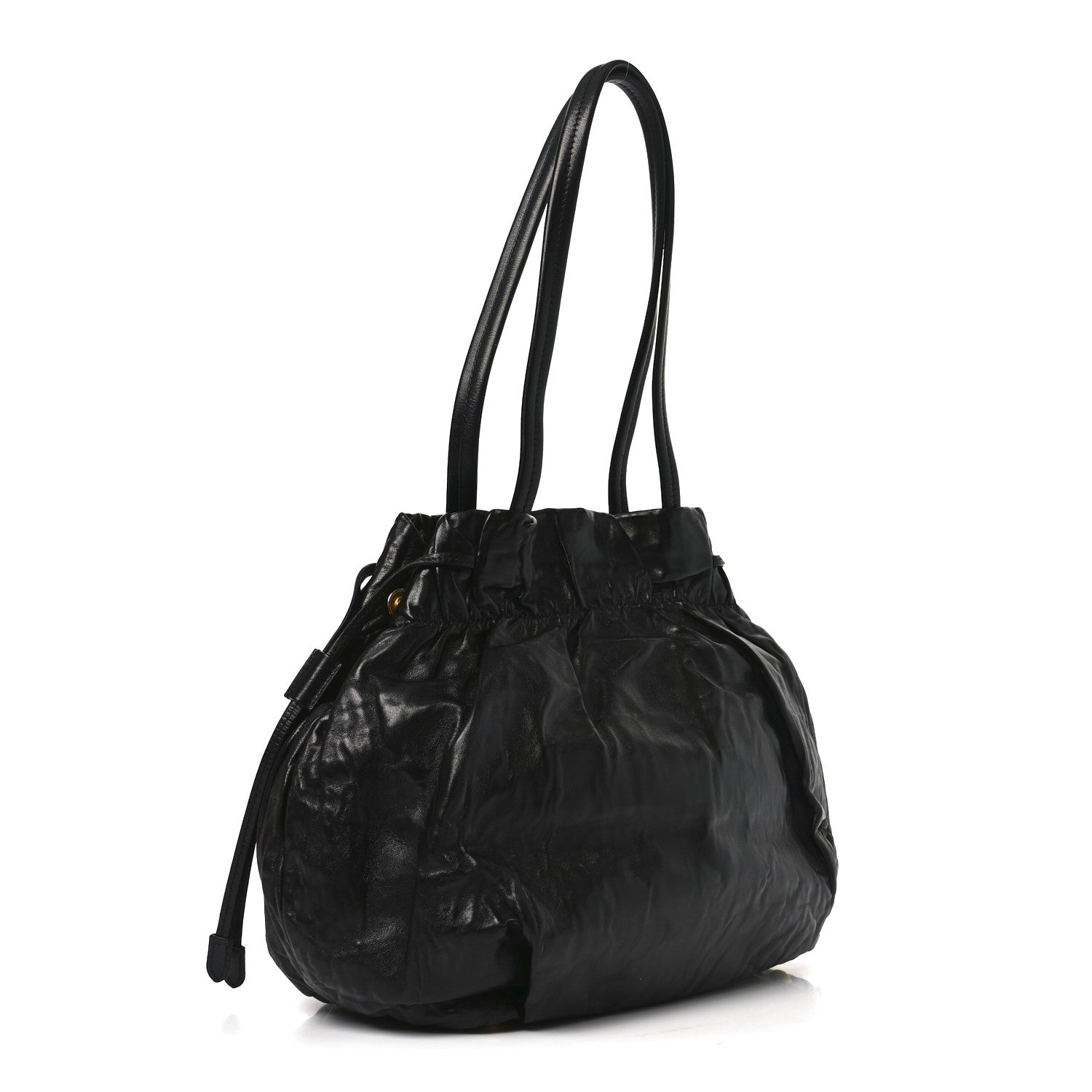 Prada Nappa Antique Drawstring Tote Black