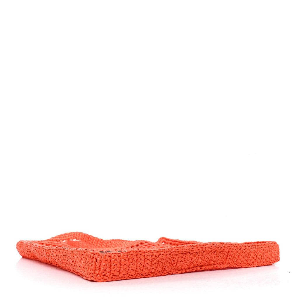 Prada Yarn Raffia Effect Crochet Logo Embroidered Tote Bag Arancio