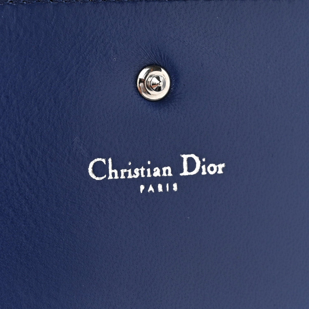 Christian Dior Grained Calfskin Diorama Wallet On Chain Blue
