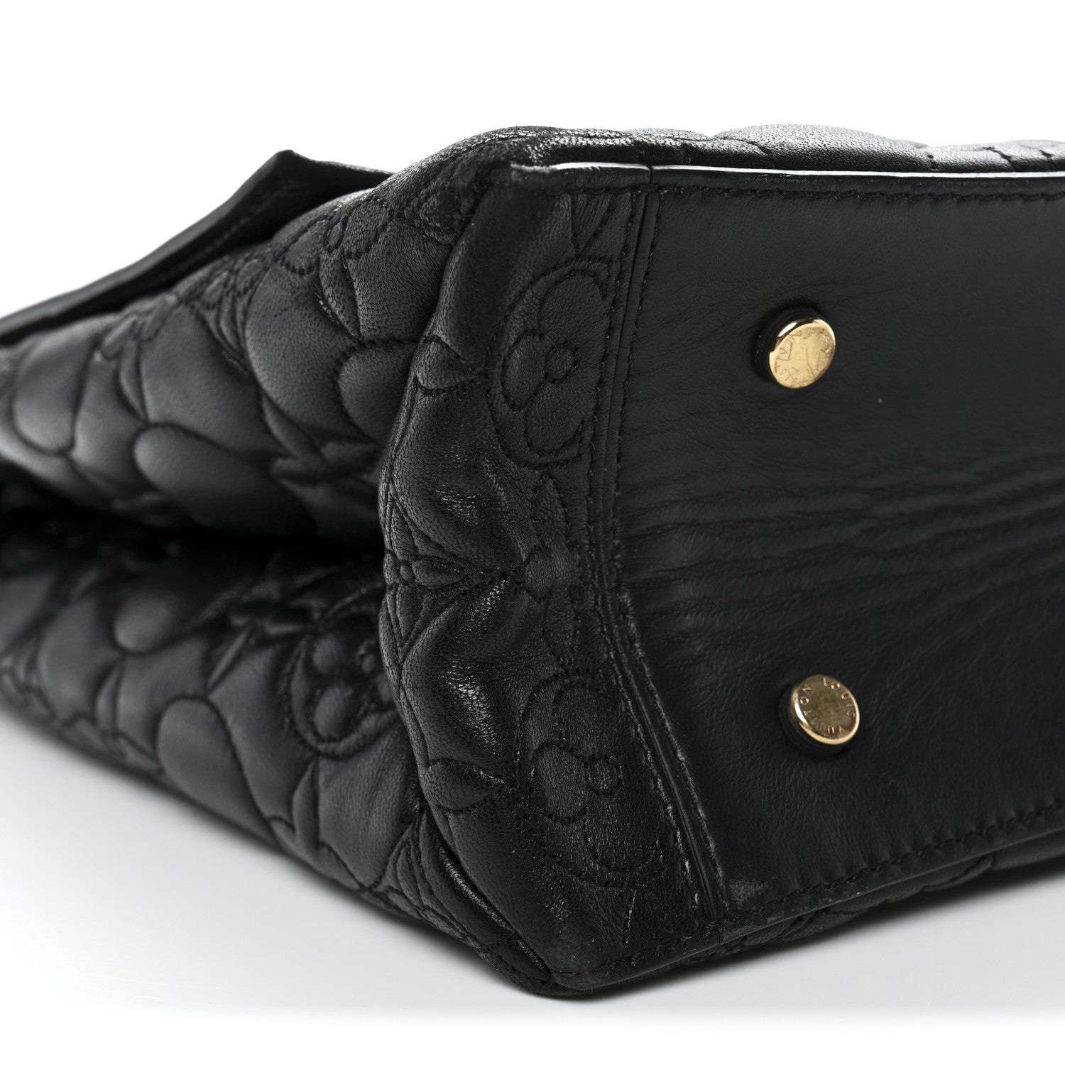 Louis Vuitton Lambskin Flower Quilted Twist Shoulder Bag GM Black