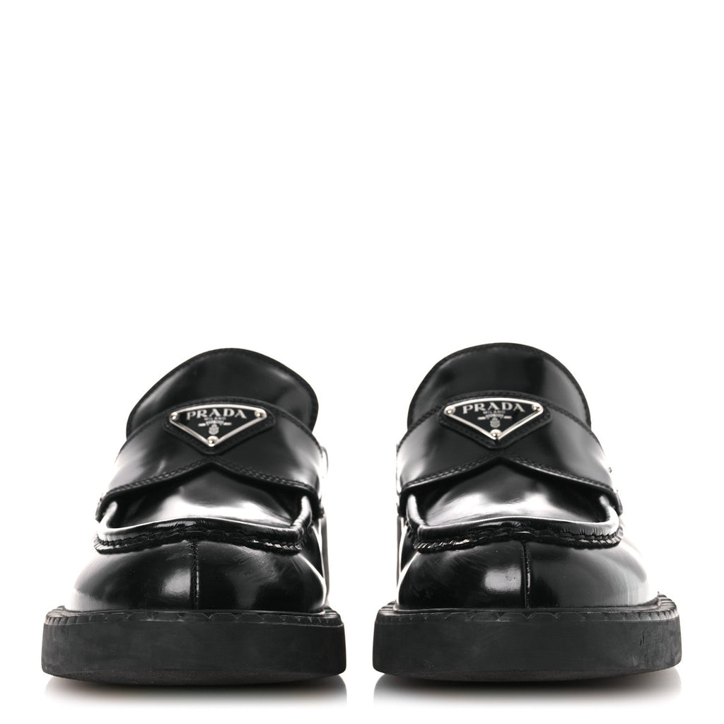 Prada Spazzolato Triangle 40mm Loafer Mules 37 Black