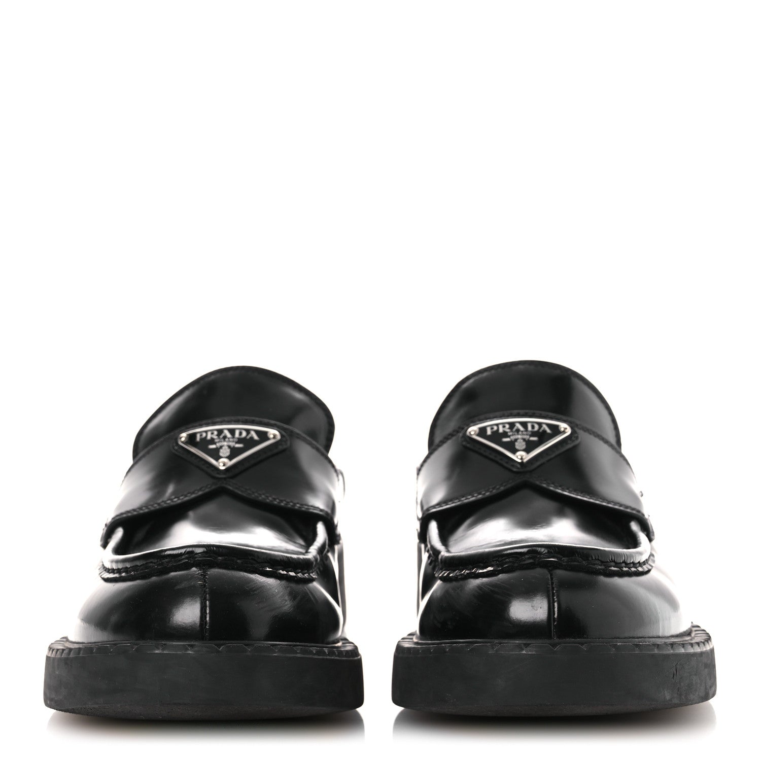 Prada Spazzolato Triangle 40mm Loafer Mules 37 Black