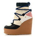 Fabric Lambskin Calfskin Runway Wedge Short Platform Boots 36 Blue White Pink