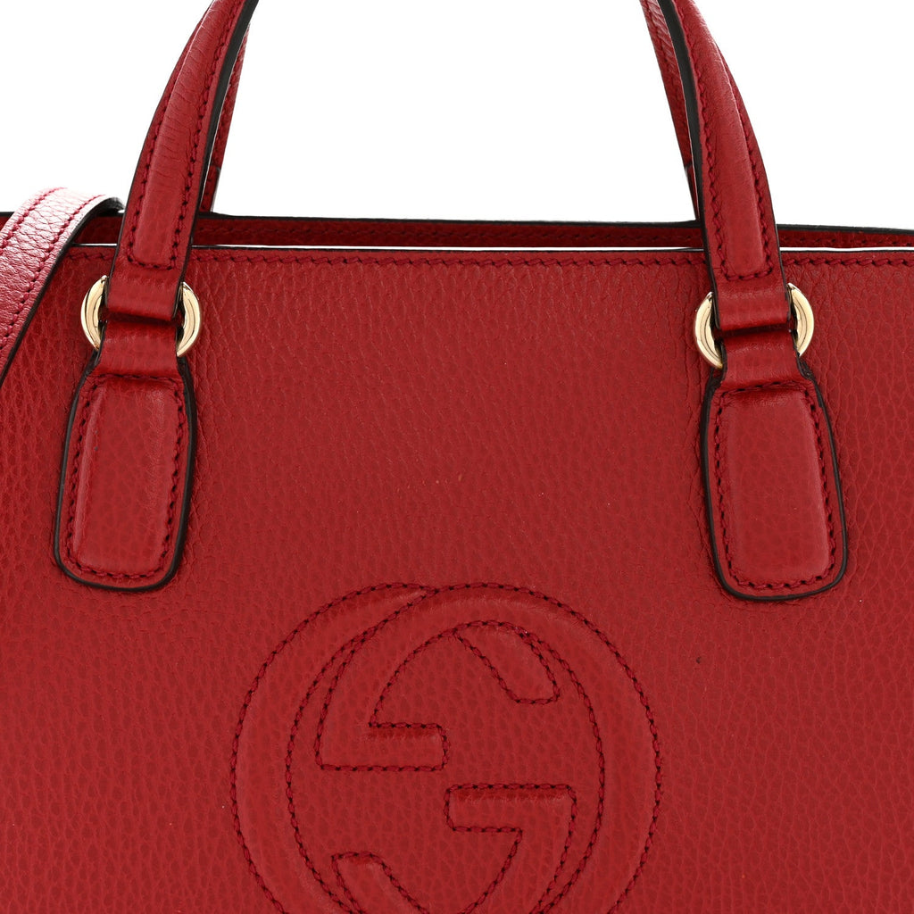 Gucci Dollar Calfskin Medium Soho Top Handle Satchel Hibiscus Red