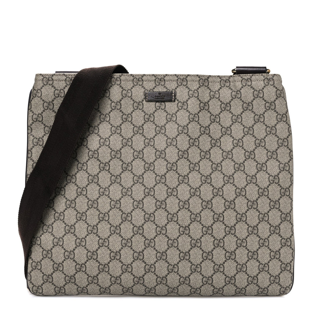 Gucci GG Supreme Monogram Medium Flat Messenger Bag Dark Brown