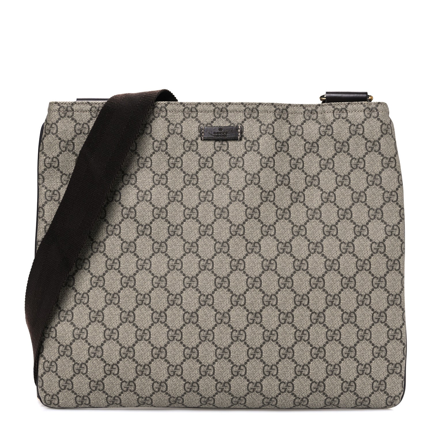 Gucci GG Supreme Monogram Medium Flat Messenger Bag Dark Brown