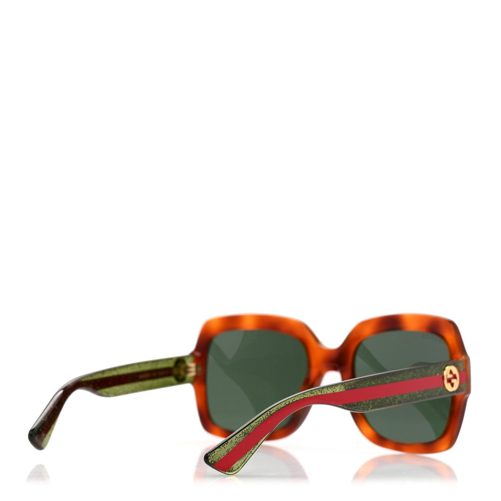 Gucci Acetate Square Frame Web Glitter Sunglasses GG0036SN Havana