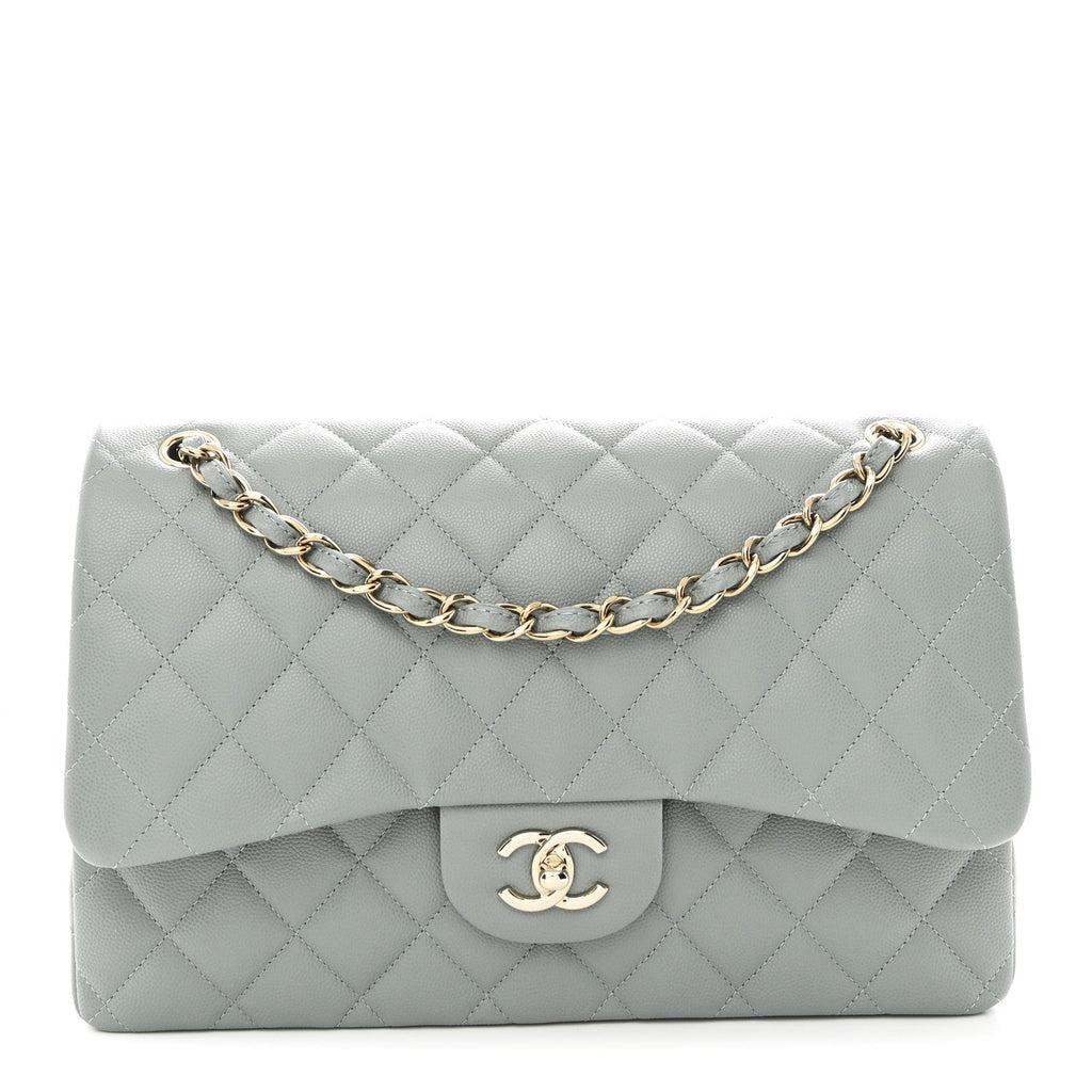 Chanel Caviar Quilted Jumbo Double Flap Light Blue