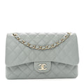 Chanel Caviar Quilted Jumbo Double Flap Light Blue