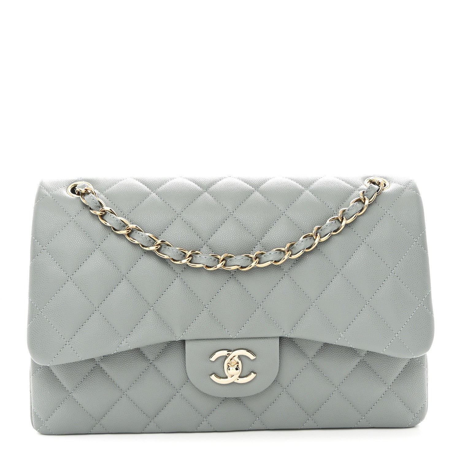 Chanel Caviar Quilted Jumbo Double Flap Light Blue