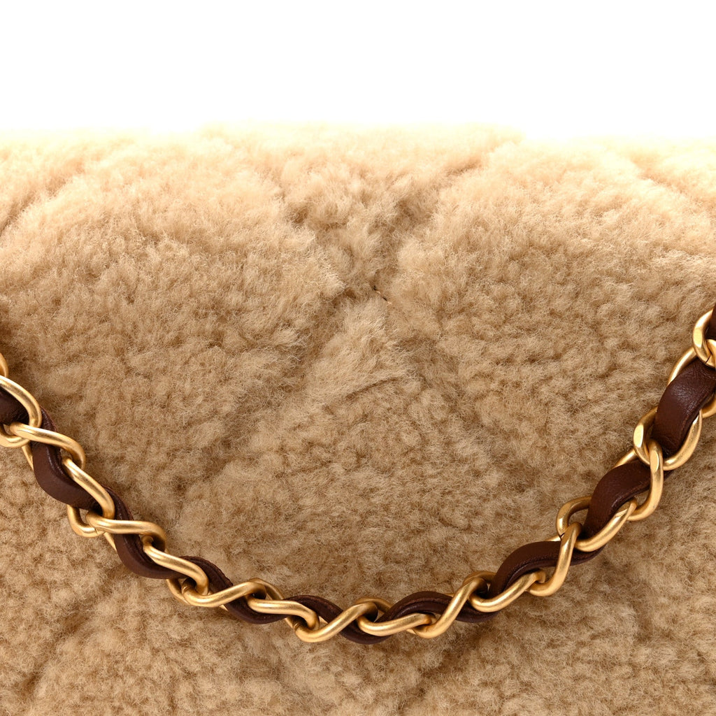 Chanel Shearling Lambskin Quilted Furry Coco Flap Beige Dark Brown