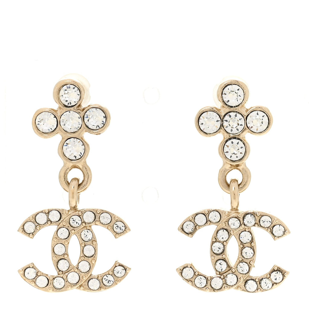 Crystal CC Cross Drop Earrings Gold
