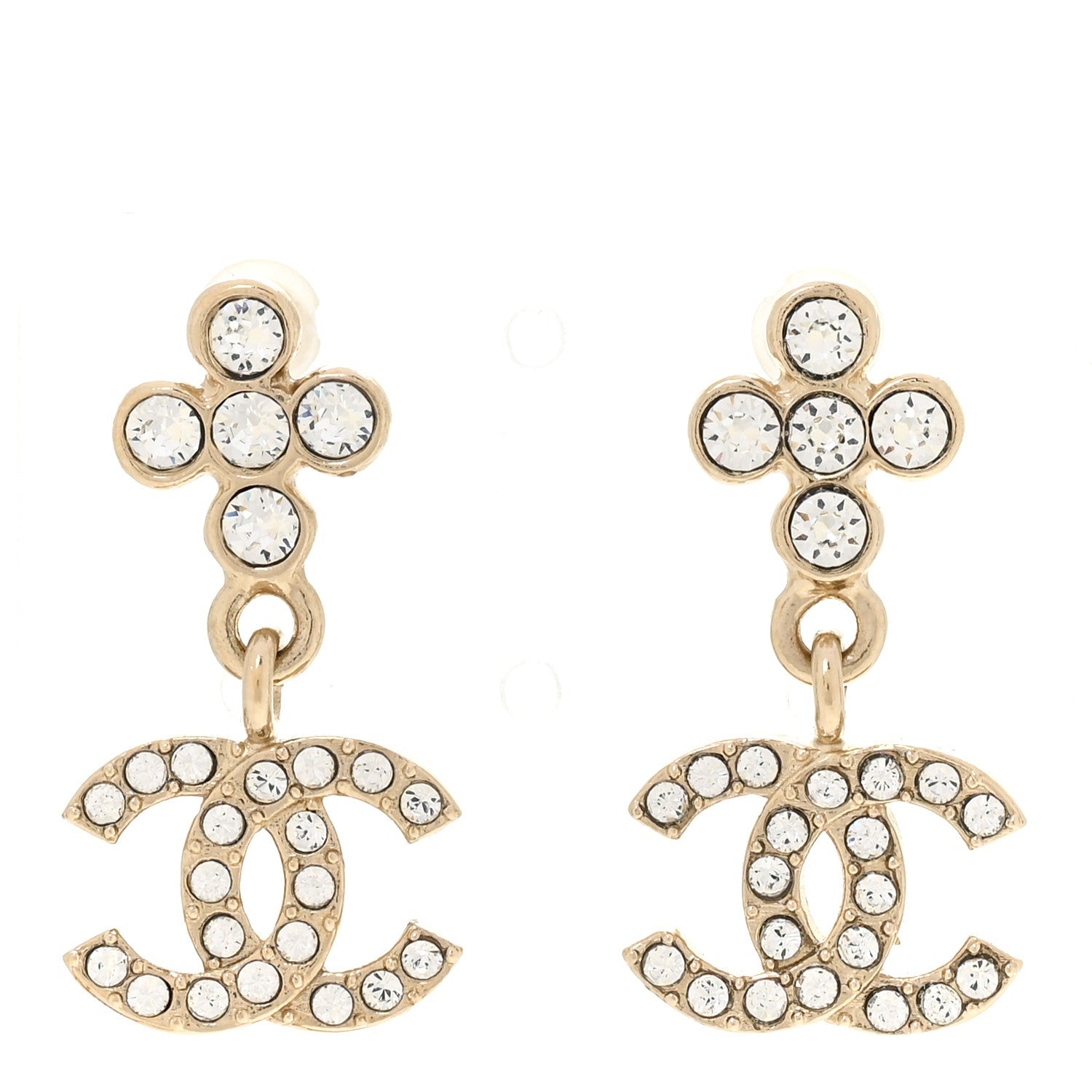 Crystal CC Cross Drop Earrings Gold