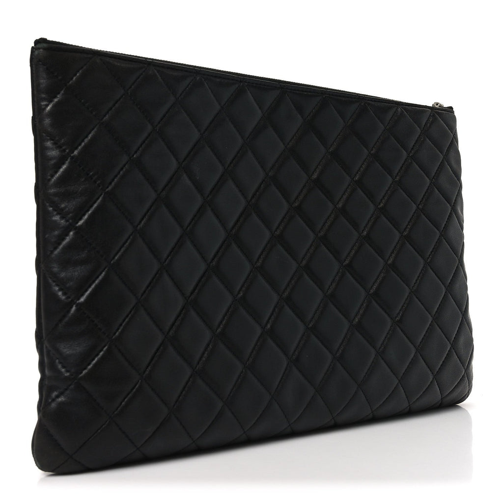 Lambskin Quilted Large Cosmetic Case Black