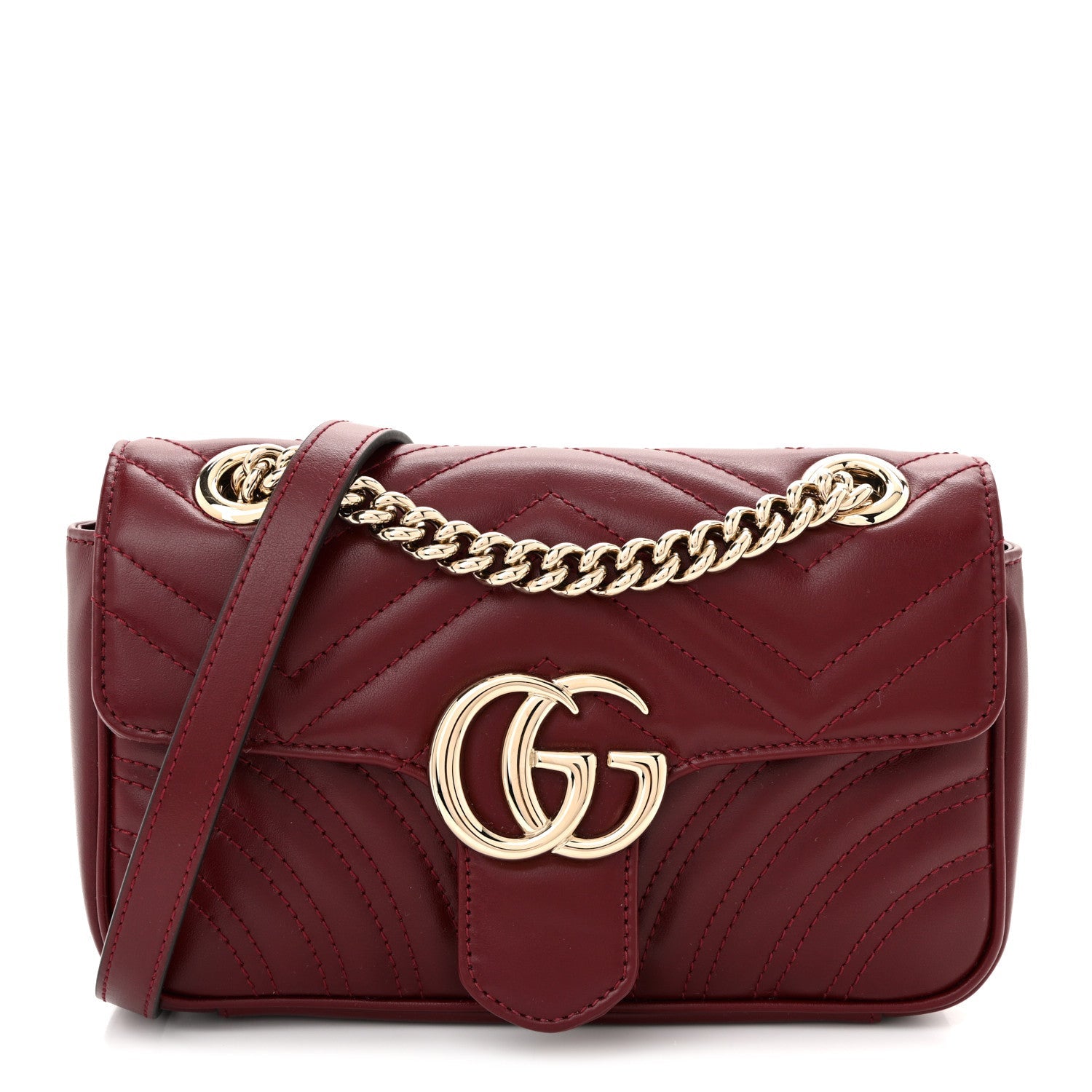 Gucci Calfskin Matelasse Mini GG Marmont Shoulder Bag Rosso Ancora
