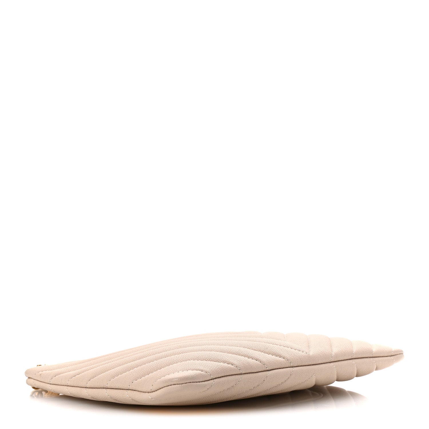 Caviar Chevron Quilted Medium Zip Pouch Light Beige