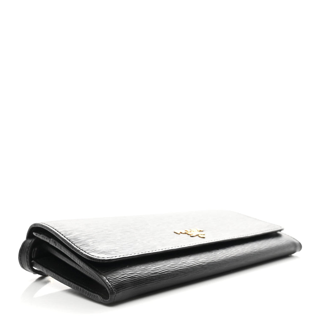 Prada Vitello Move Metal Oro Chain Wallet Black