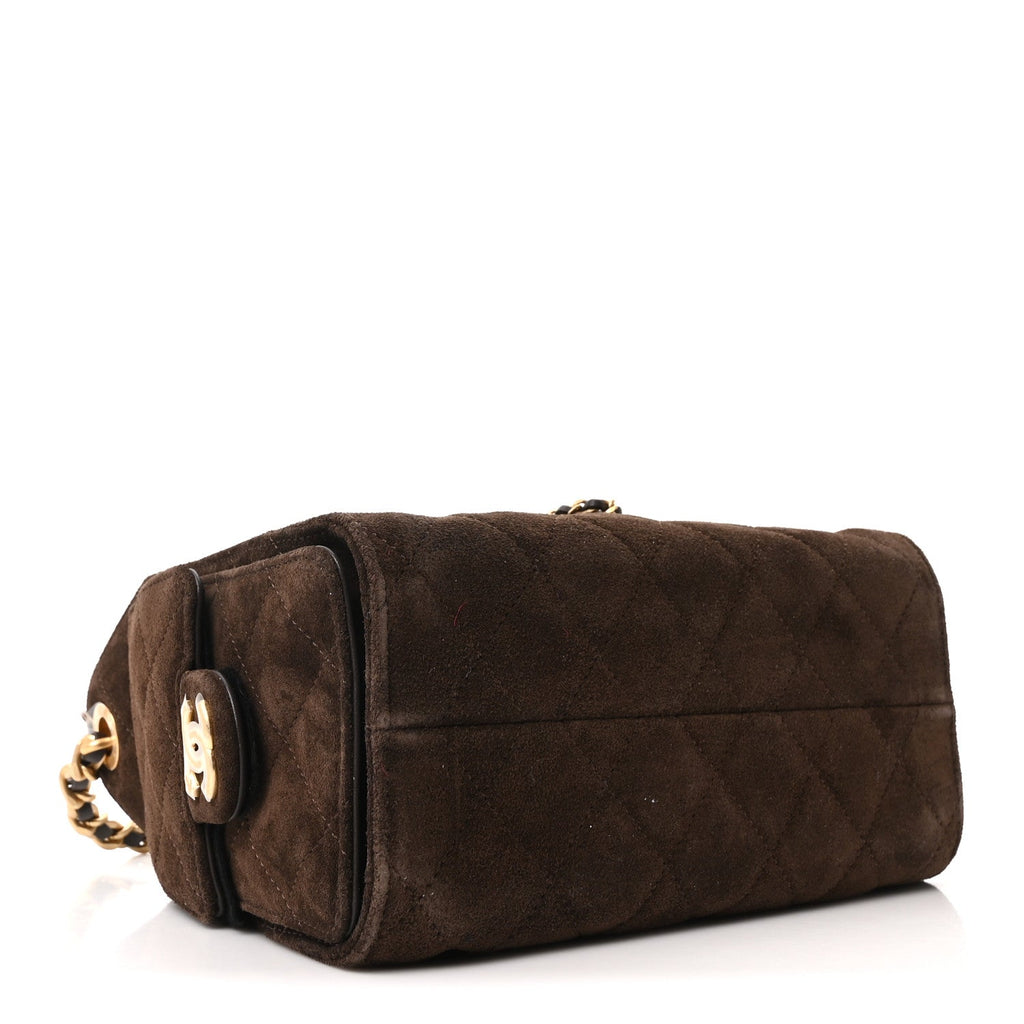 Chanel Suede Quilted Mini Chanel 25 Handbag Dark Brown