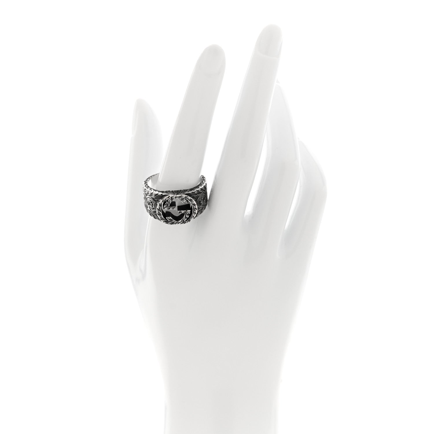 Gucci Sterling Silver Interlocking GG Signet Ring 63 10.25