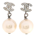 Crystal Pearl CC Drop Earrings Silver Pearly White