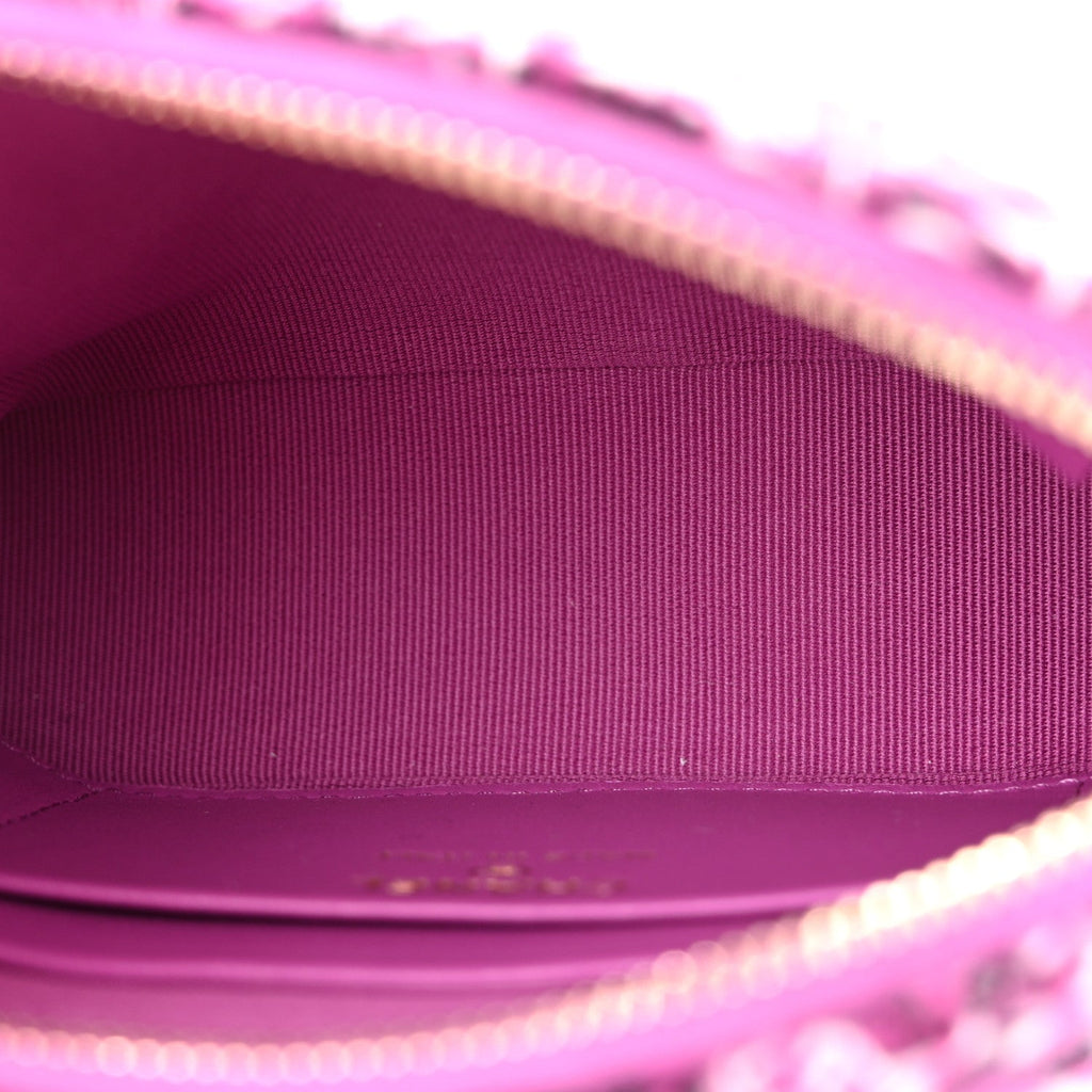 Chanel Tweed Quilted Mini Clutch With Chain Purple