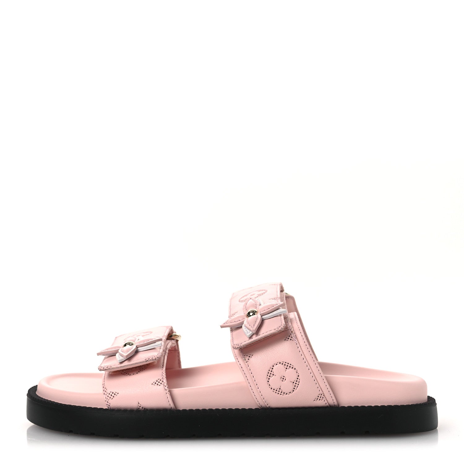 Louis Vuitton Lambskin Embossed Monogram Sunset Comfort Flat Sandals 38 Pink